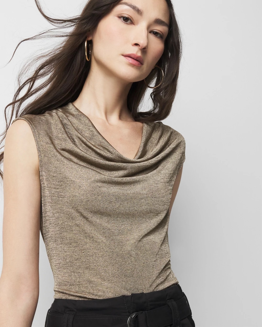 【mnem】Cowl Neck Drape Off Tee WHBM_Metallic Drape Nk